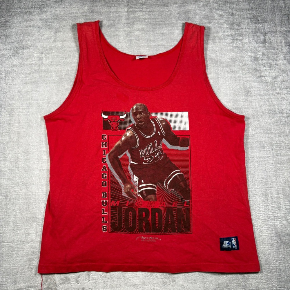 Chicago Bulls Shirt Mens XL Red Vintage 1991 Michael Jordan Starter NBA Tank Top